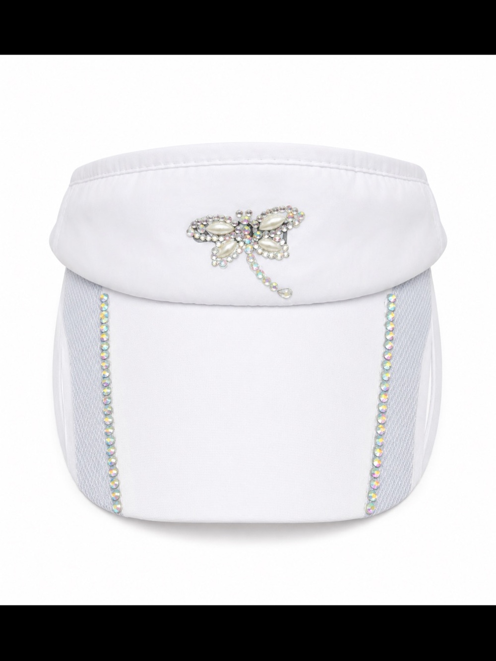 Bling Rhinestone Dragonfly Sun Visor Hat White Adjustable Golf Tennis Beach
